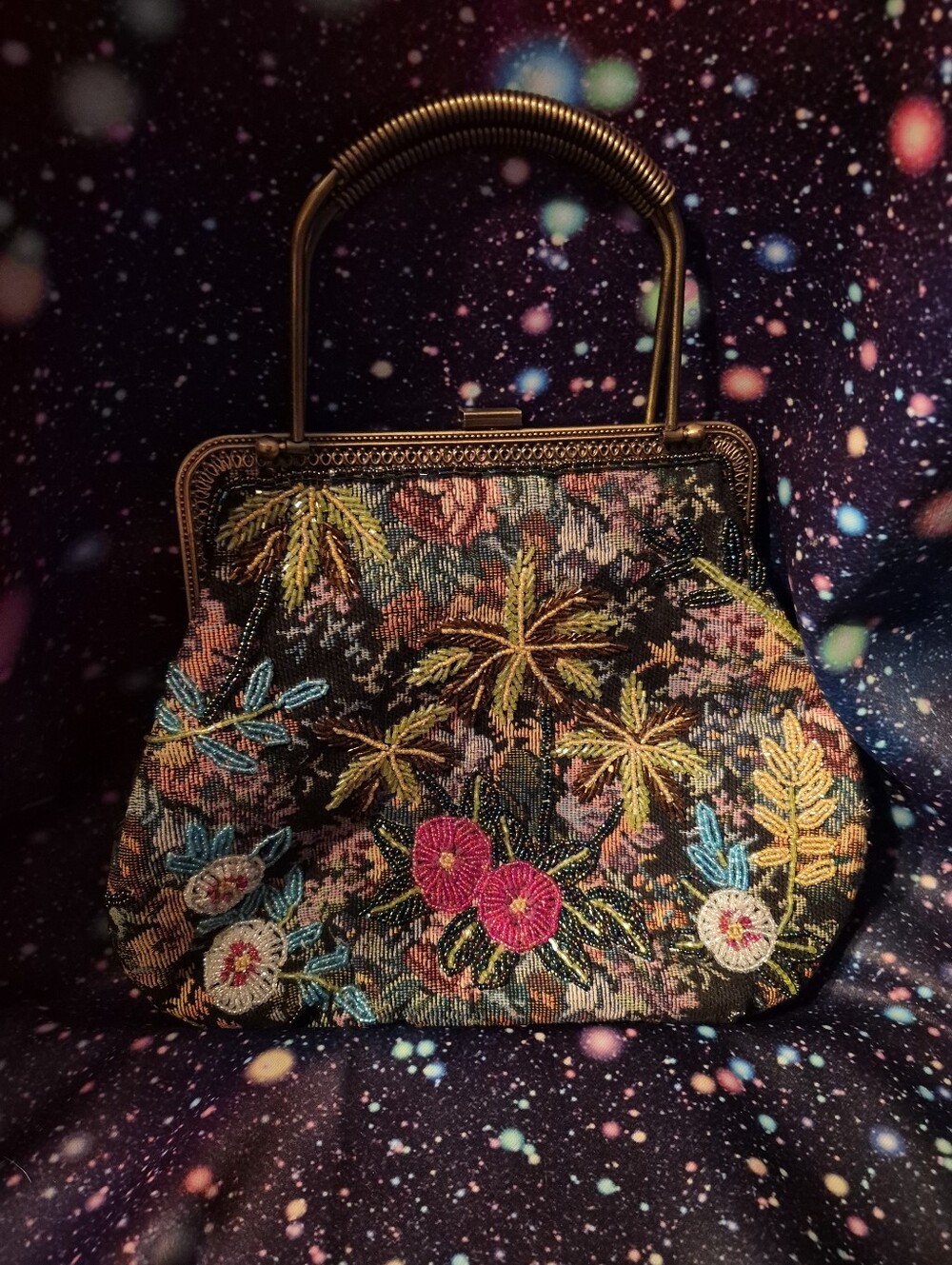 🌺 Moni Couture Floral Tapestry Beaded Handbag | Vintage Clasp + Chain Strap